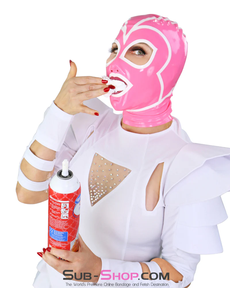 1468DL  Pink Latex Hood with White Lined Eye and Mouth Openings - Image 10