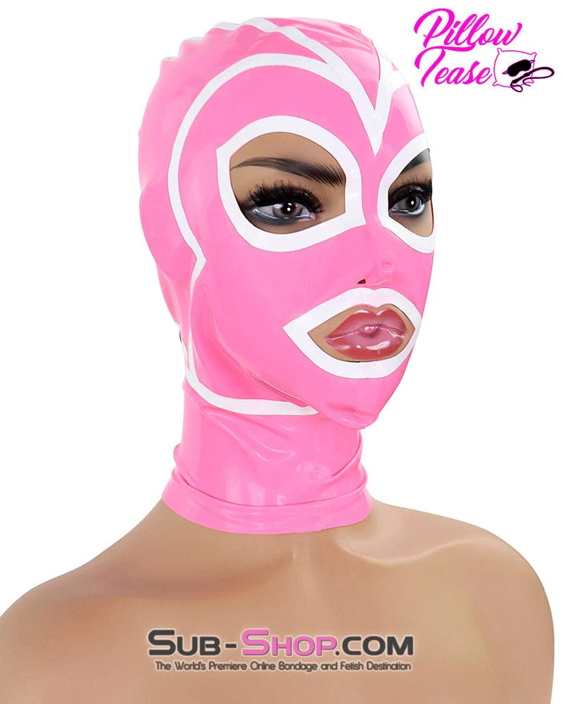 1468DL  Pink Latex Hood with White Lined Eye and Mouth Openings - Image 11