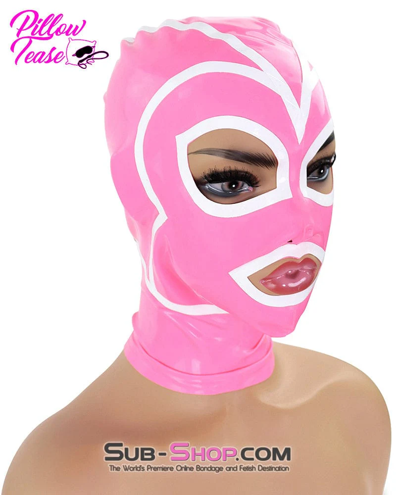 1468DL  Pink Latex Hood with White Lined Eye and Mouth Openings - Image 13
