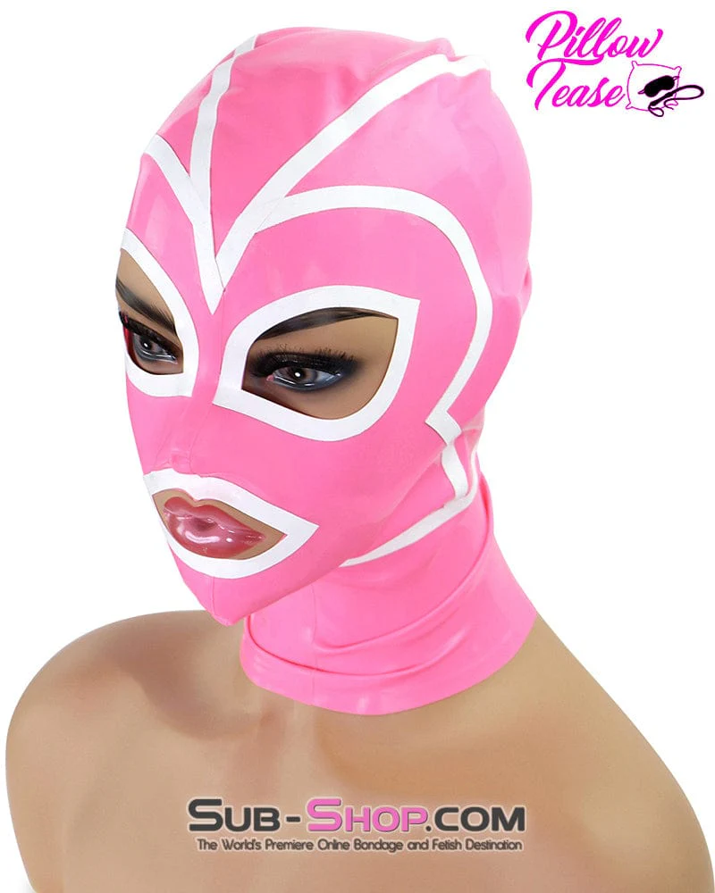1468DL  Pink Latex Hood with White Lined Eye and Mouth Openings - Image 15