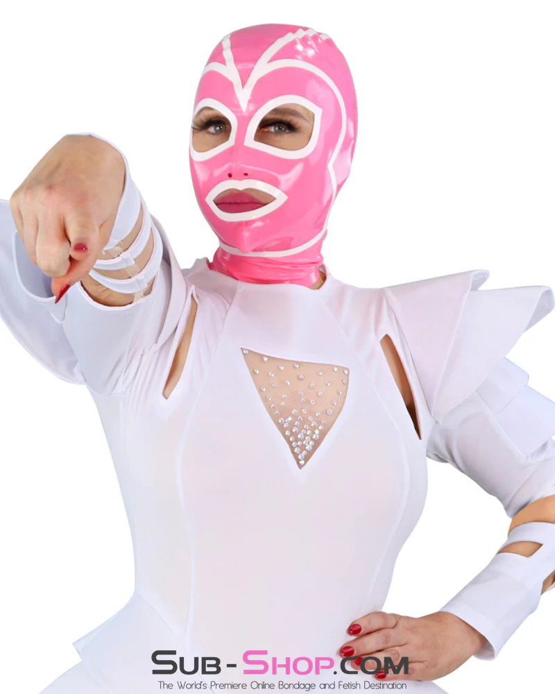 1468DL  Pink Latex Hood with White Lined Eye and Mouth Openings - Image 3