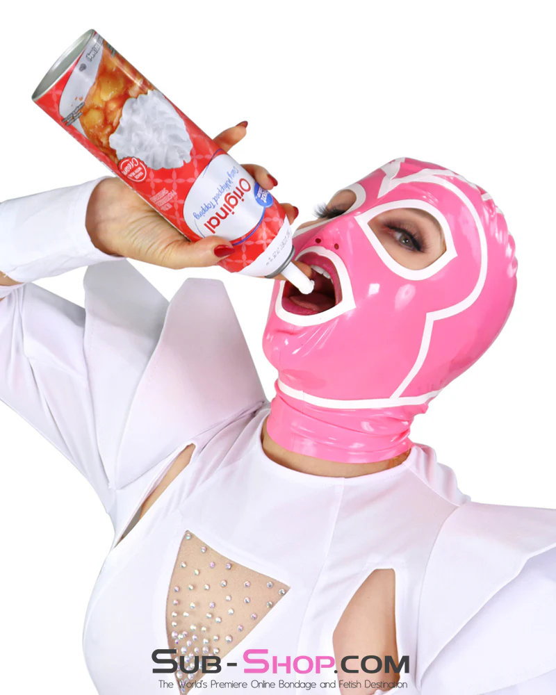 1468DL  Pink Latex Hood with White Lined Eye and Mouth Openings - Image 7