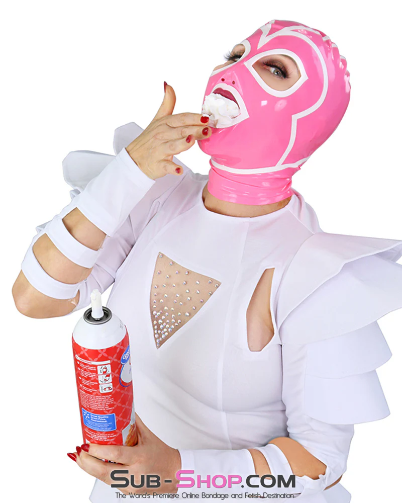 1468DL  Pink Latex Hood with White Lined Eye and Mouth Openings - Image 8