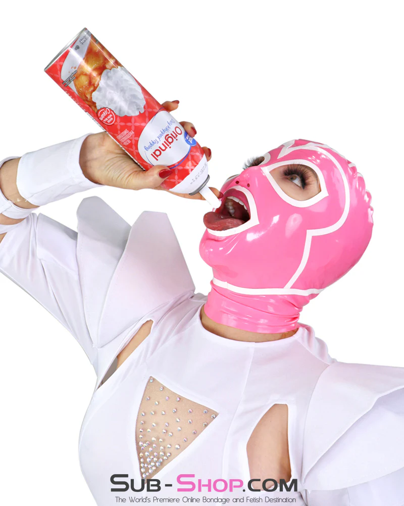 1468DL  Pink Latex Hood with White Lined Eye and Mouth Openings - Image 9