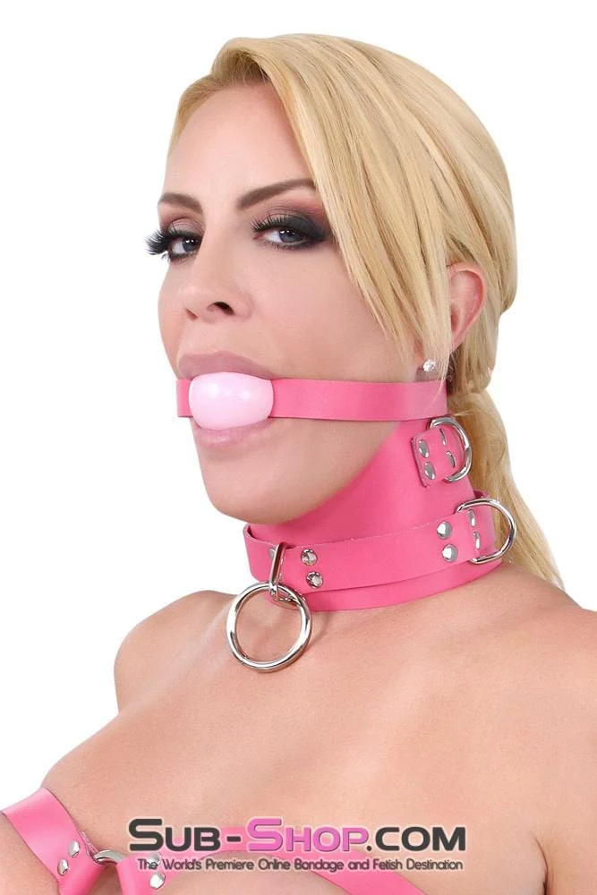 1659A Controlled Hot Pink Leather Bondage Posture Collar - Image 10