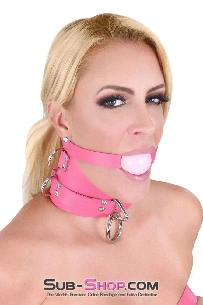 1659A Controlled Hot Pink Leather Bondage Posture Collar - Image 11