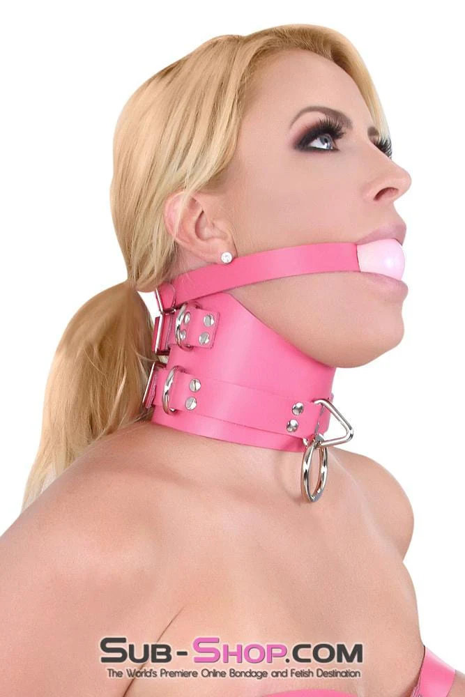 1659A Controlled Hot Pink Leather Bondage Posture Collar - Image 16