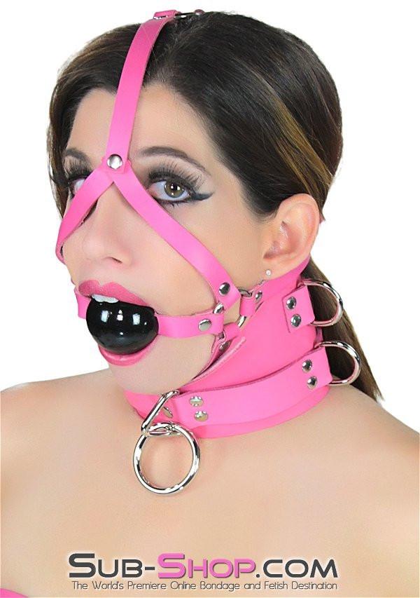 1659A Controlled Hot Pink Leather Bondage Posture Collar - Image 23
