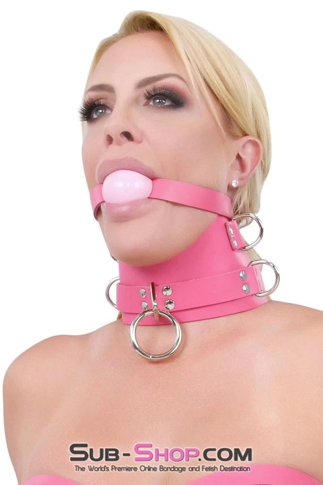 1659A Controlled Hot Pink Leather Bondage Posture Collar - Image 3