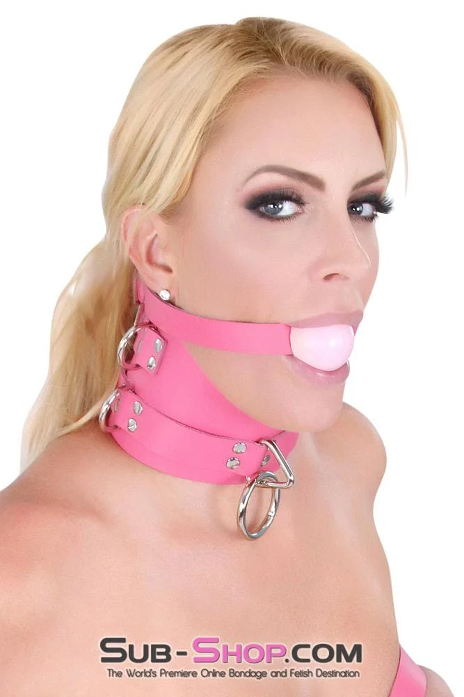 1659A Controlled Hot Pink Leather Bondage Posture Collar - Image 5