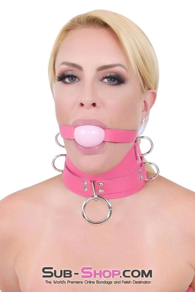 1659A Controlled Hot Pink Leather Bondage Posture Collar - Image 9