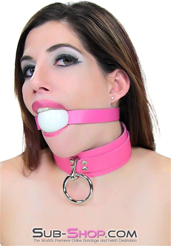 1665A Kept Woman Locking Hot Pink Leather Bondage Collar - Image 3