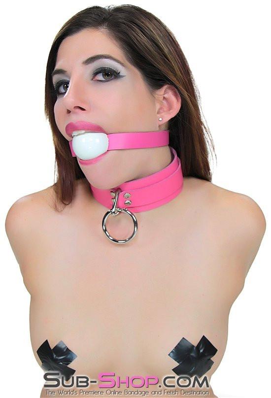 1665A Kept Woman Locking Hot Pink Leather Bondage Collar - Image 5
