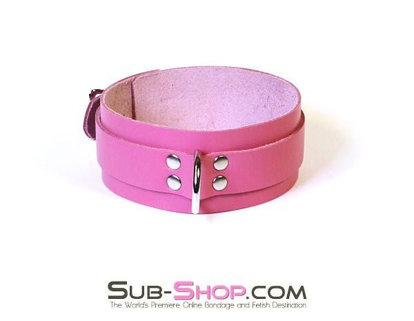 1661A Slave to Love Hot Pink Leather Bondage Collar - Image 3