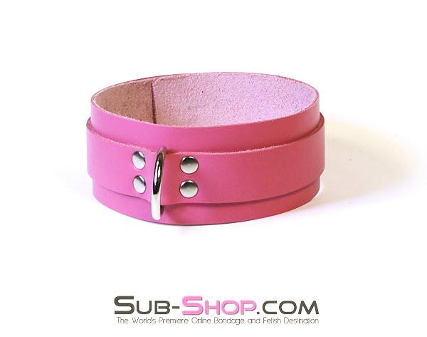 1661A Slave to Love Hot Pink Leather Bondage Collar - Image 8